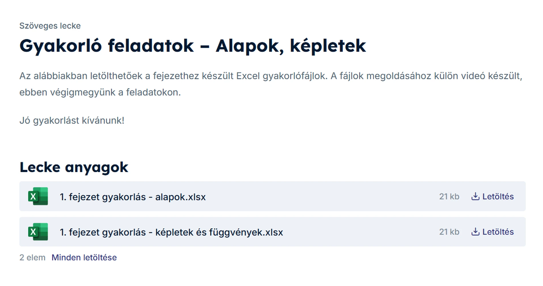 Letölthető gyakorló Excel-fájlok a hozzájuk tartozó megoldásokkal